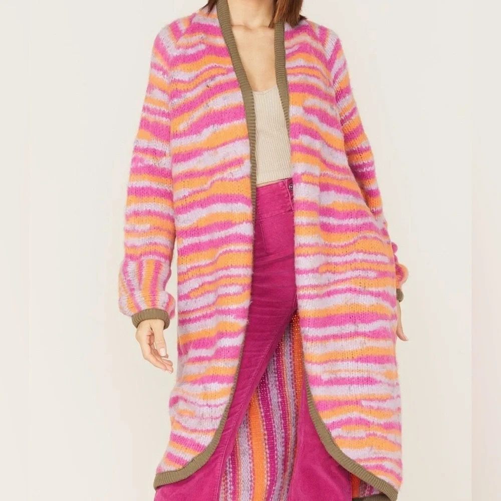 NWT Free People Pink Tiger Knit Duster